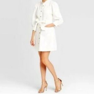 Who What Wear Womens Size S Long Sleeve Denim Button Up Dress w Pockets White